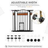 PawHut Auto-Close Dog Gate with Cat Door, 74–80cm Wide – Steel Pet Safety Gate for Stairs, Pine Decor