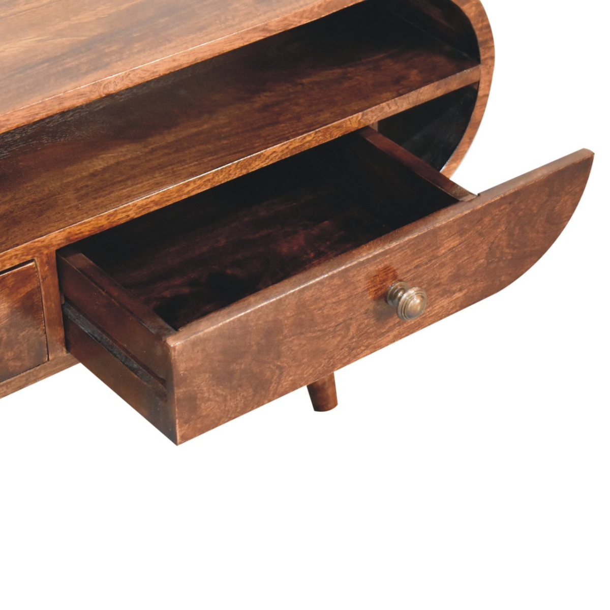 Artisan Furniture California Walnut Circular TV Stand – Solid Mango Wood, 2 Drawers & Open Slot, Brown