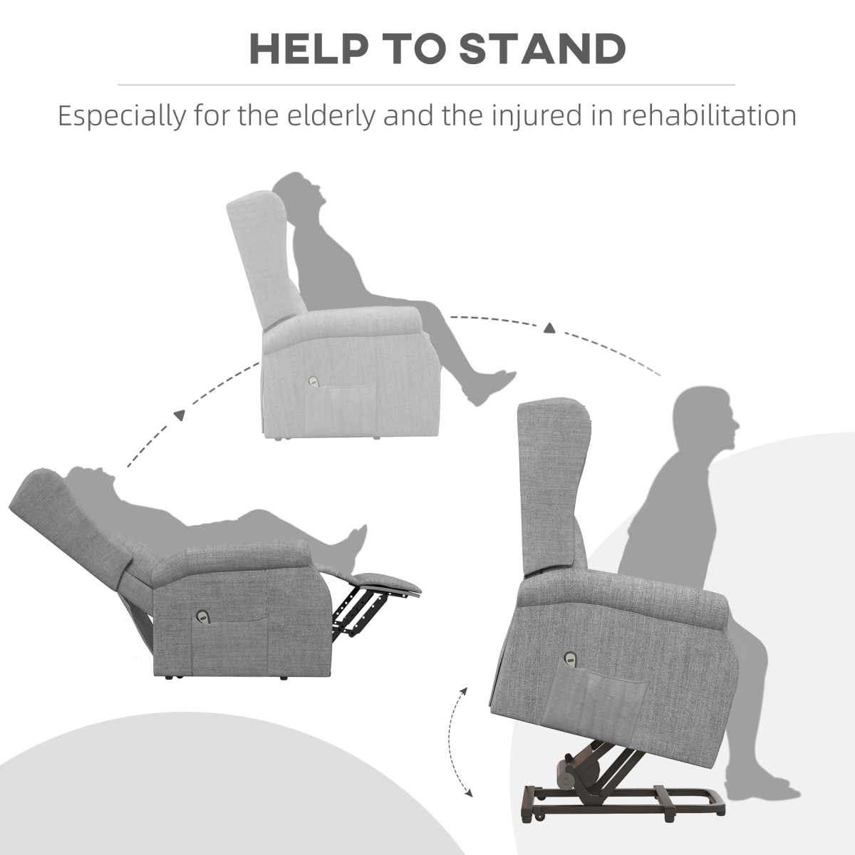 HOMCOM Power Lift Fabric Recliner Armchair with Remote Control – Electric Riser Chair, Grey