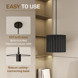 Modern Wave Pendant Light with Linen-Feel Fabric Shade, E27 – Black Ceiling Light Fixture, 178cm Drop