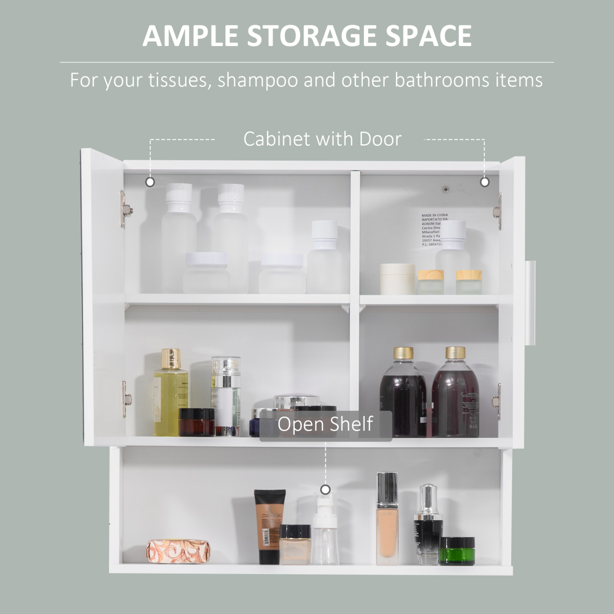 kleankin Wall Mounted Bathroom Mirror Cabinet with Adjustable Shelves and Soft-Close Door – White