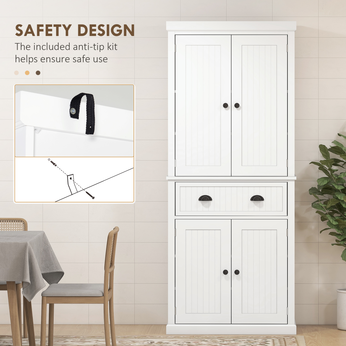 HOMCOM Freestanding Kitchen Cabinet with Slide-Out Drawer, Cupboards & Adjustable Shelves – Pantry Storage, White