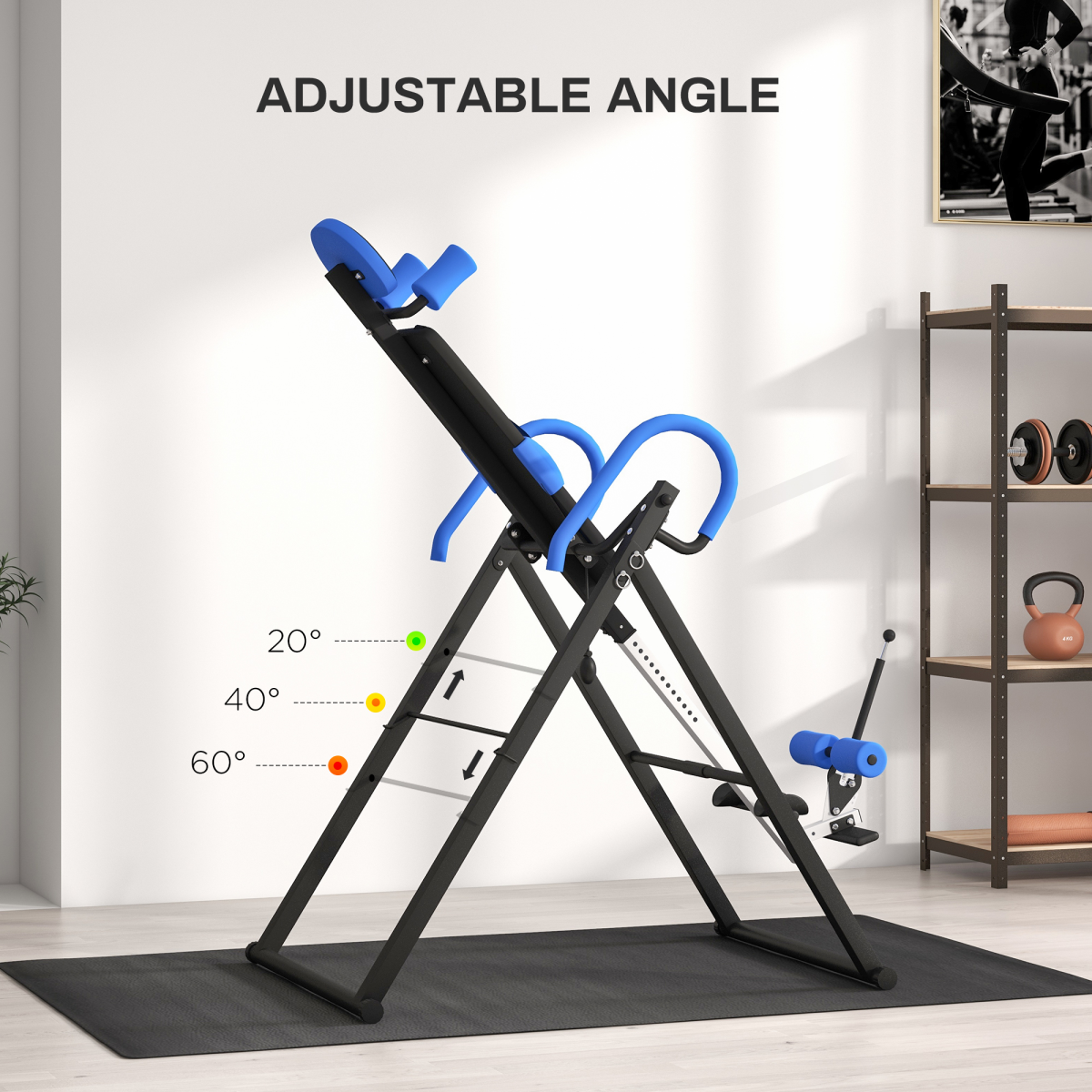 HOMCOM Adjustable Gravity Inversion Table with Safety Belt – Foldable Steel Frame Back Stretcher for Home, Blue