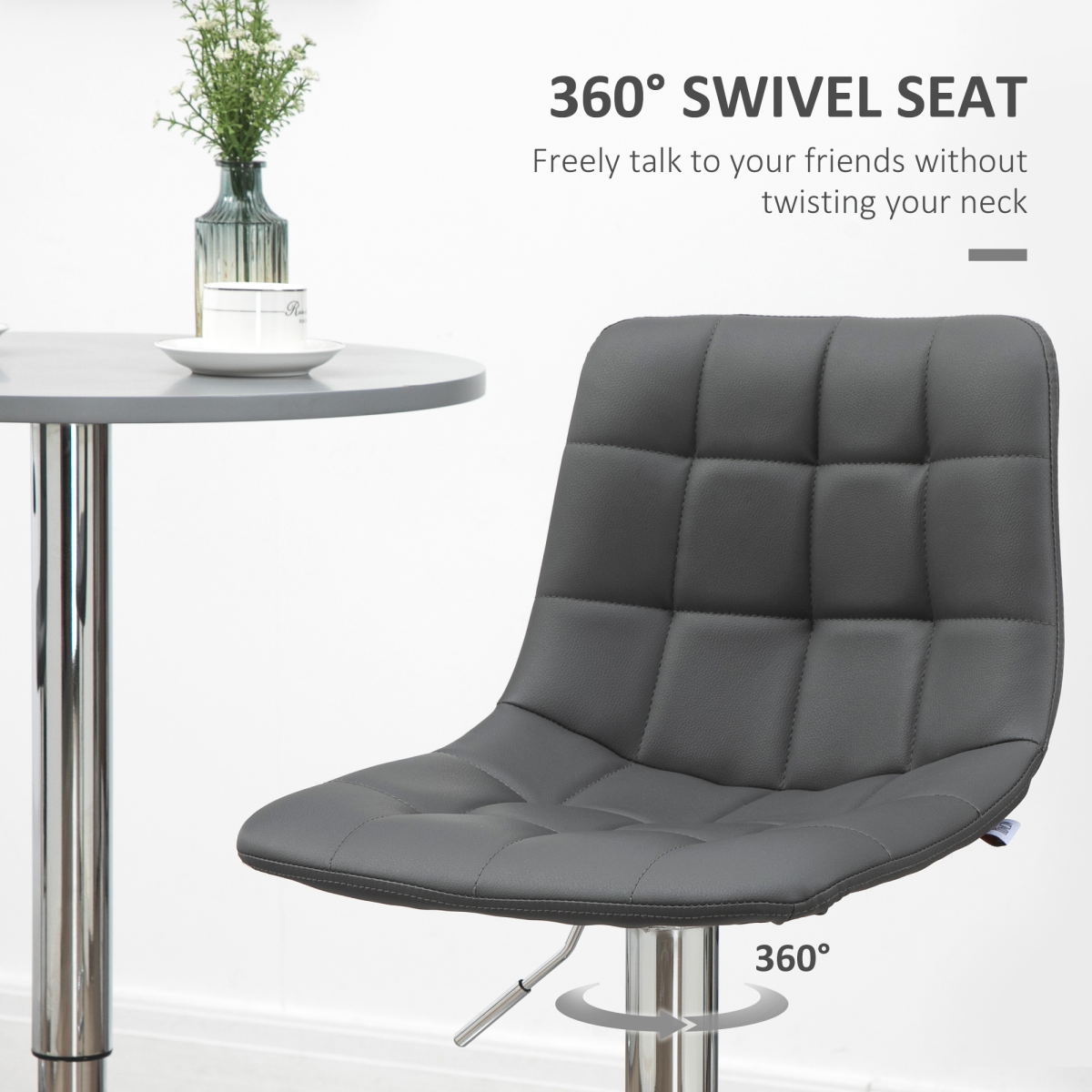HOMCOM Set of 2 Adjustable Swivel Breakfast Bar Stools with Footrest – Soft Grey Upholstery