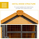 PawHut Wood-Metal Rabbit Hutch with Run, Ramp & Pull-Out Tray – Elevated Outdoor Pet House, 122 x 63 x 92 cm