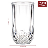 Vinsani 6 Piece Crystal-Cut Tall Glasses Set, 350ml Toughened Glass Tumblers – Geometric Design Drinkware