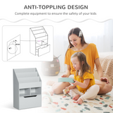 HOMCOM Kids Bookshelf with Toy Storage Drawer on Wheels – Three-Tier Bedroom Organiser, Grey