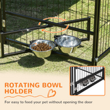 PawHut Outdoor Dog House Kennel with Canopy Top & Secure Lock, Rotating Bowl Holder – Black and Brown