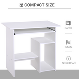 HOMCOM Compact Computer Desk with Slide-Out Keyboard Tray and Two Shelves – Melamine Home Office Desk, White