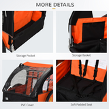 HOMCOM 2-Seat Child Bike Trailer with Steel Frame, Five-Point Harnesses & Roll-Up Door – Kids Trailer, Orange