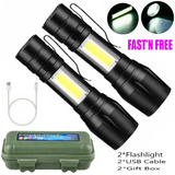 2 Pack USB Rechargeable LED Flashlights with Zoom & 3 Modes – Pocket Torch for Camping & Car Repair