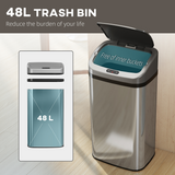 HOMCOM 48L Stainless Steel Sensor Bin with Infrared Lid & Automatic Close – Touch-Free Kitchen Bin, Silver