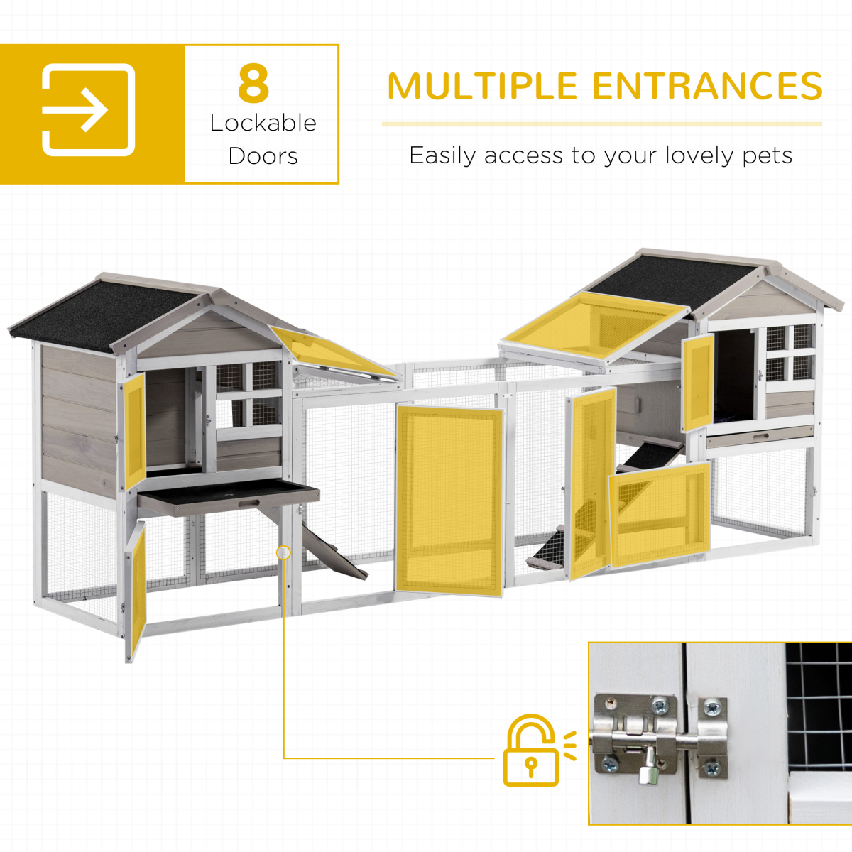 PawHut 2-in-1 Wooden Rabbit Hutch with Double House, Run Box, Slide-Out Tray & Ramp – Outdoor Home