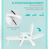 Outsunny Folding Patio Lounge Chairs Set of 2 with 5-Position Backrest & Wheels – PP Sun Loungers, White