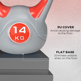 SPORTNOW 14kg Kettlebell with Wide Handle and Plastic Coating – Home Gym Strength Training Weight, Red and Grey