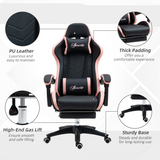 Reclining Gaming Chair with Footrest, Head & Lumbar Pillows – Swivel Computer Desk Chair, Black & Pink