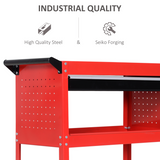 3-Tier Rolling Tool Trolley Cart with Drawer & Lockable Castors – Workshop Storage, Red