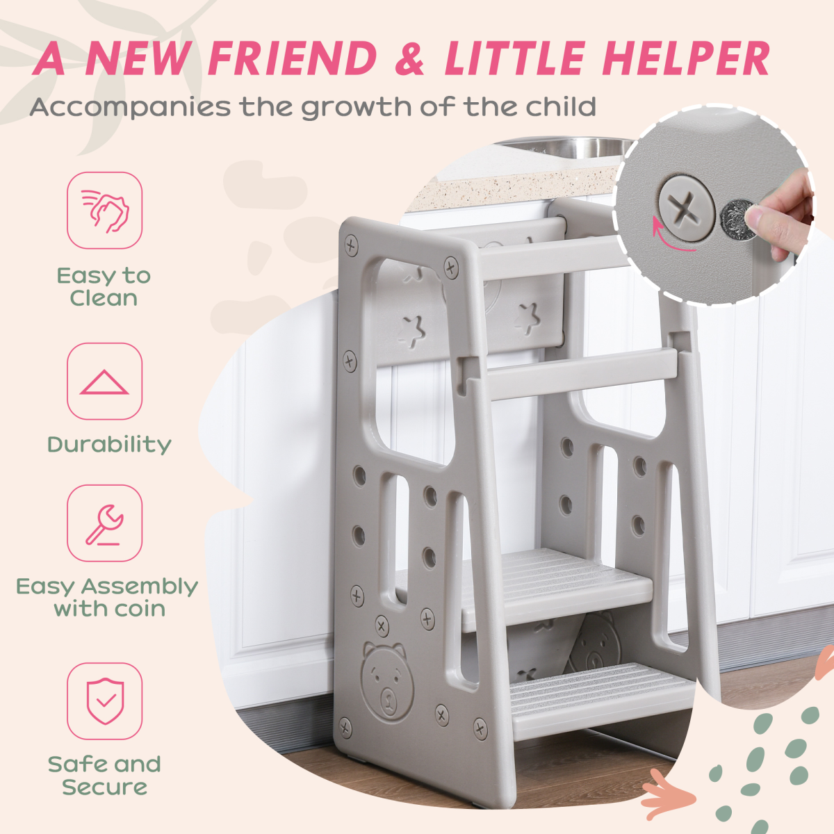 Adjustable Height Kitchen Step Stool with Non-Slip Surface – Compact 3-Height Home Helper