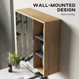 HOMCOM Wall-Mounted Bathroom Mirror Cabinet with Five Shelves and Two Mirrored Doors, Natural