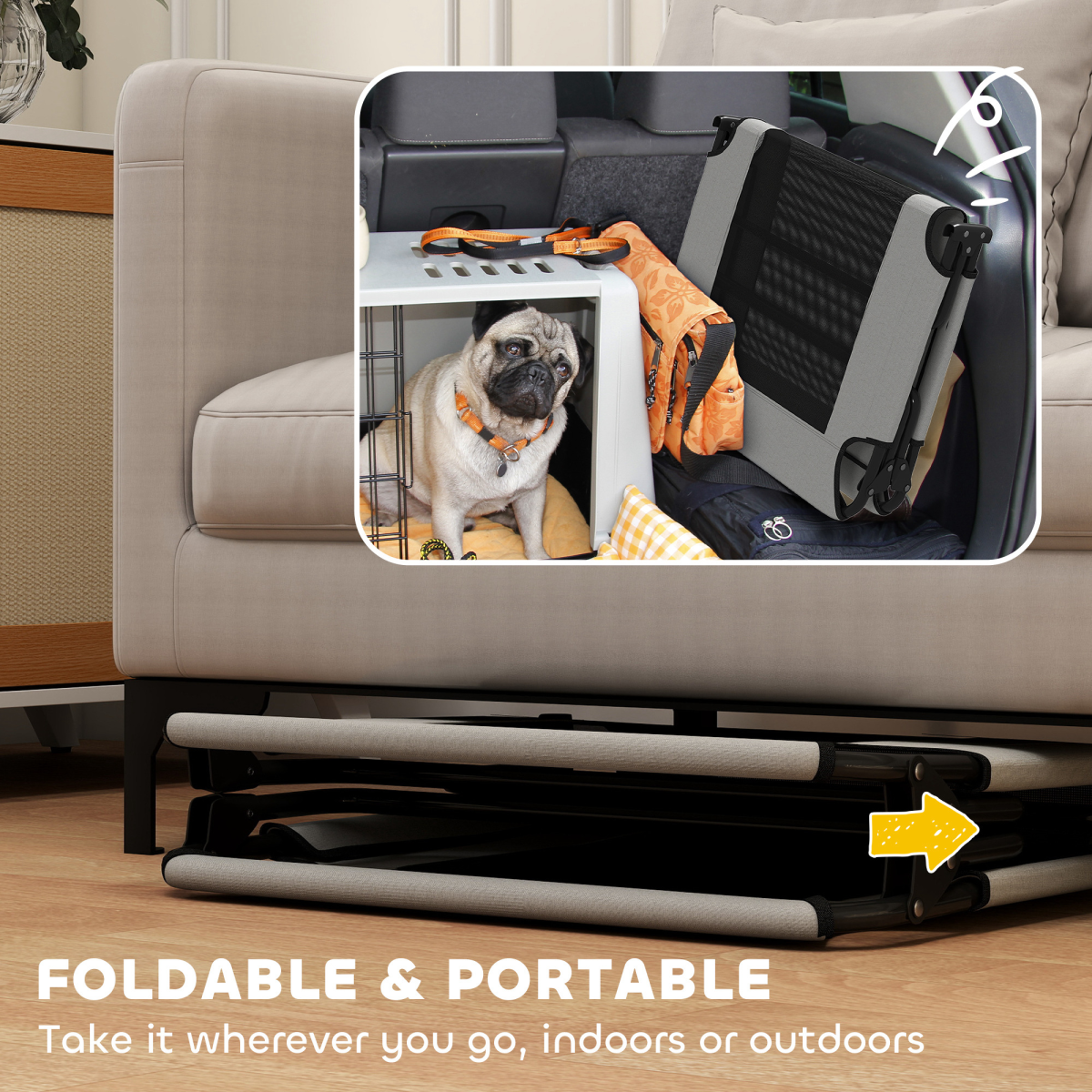 Foldable Elevated Dog Bed with Breathable Texteline Mesh & Steel Frame – Raised Pet Bed for Large Dogs, Light Grey