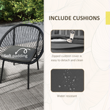Outsunny 3-Piece Wicker Bistro Set with 2 Round Chairs, Padded Cushions & Metal-Top Coffee Table – Patio Balcony Furniture, Black/Dark Grey