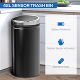 HOMCOM 42L Stainless Steel Sensor Kitchen Bin with Removable Inner Bucket – Black
