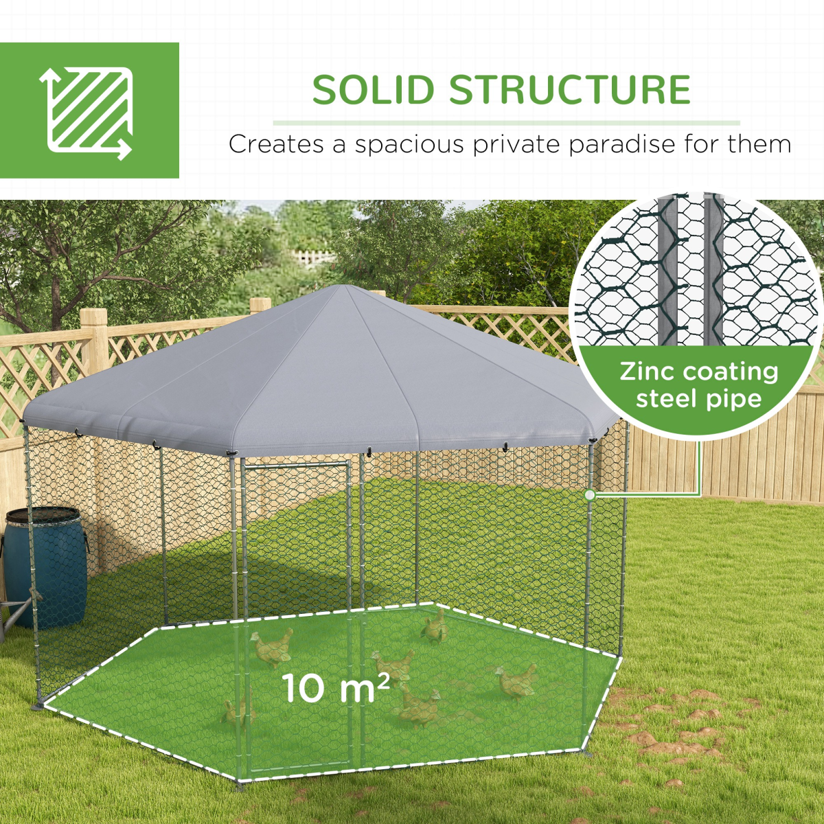 PawHut Walk-In Chicken Run with Cover – Galvanised Steel Coop for 10-15 Chickens, Ducks and Rabbits