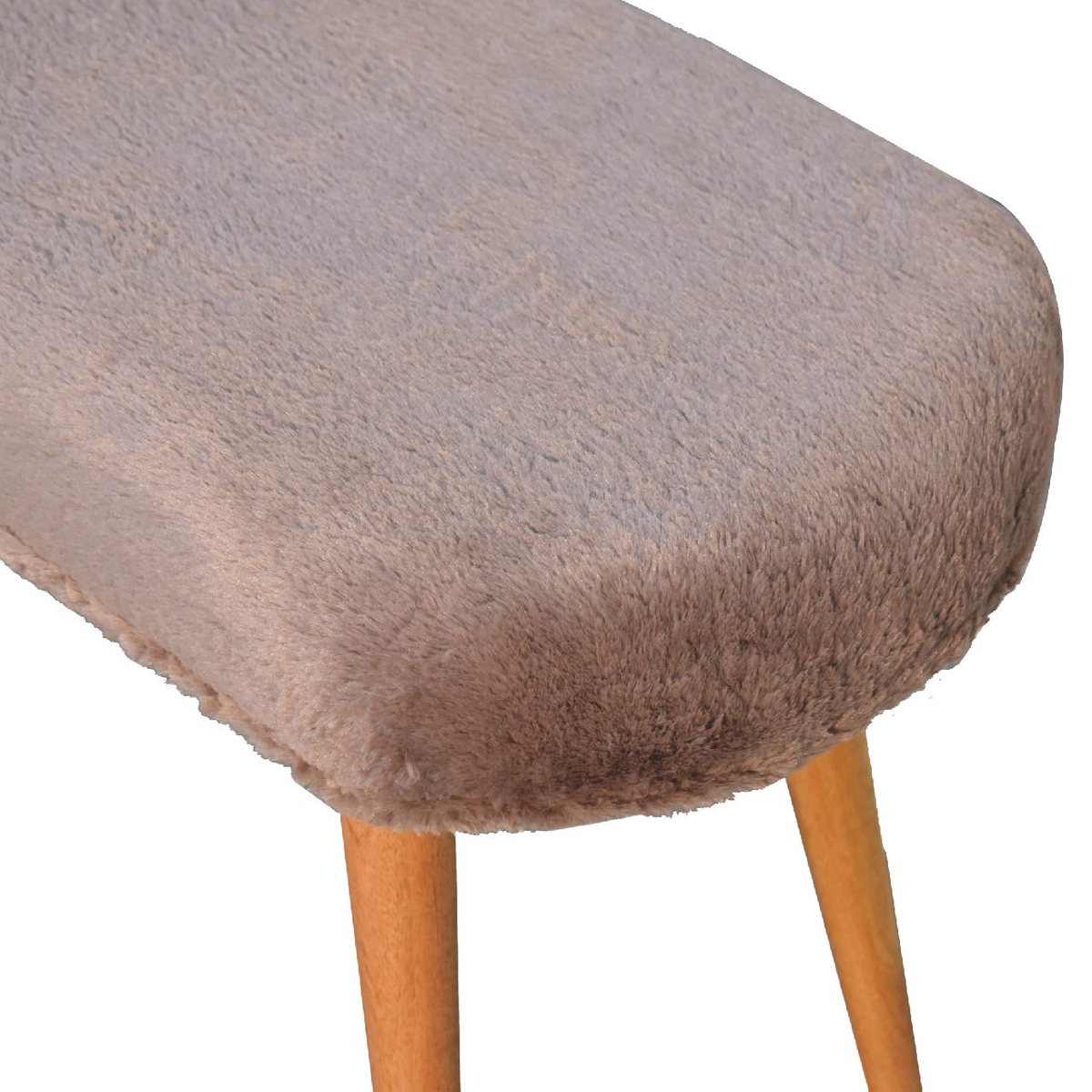 Artisan Furniture Solid Wood Mocha Faux Fur Bench – Upholstered Bedroom & Living Room Seat, Oak-ish Legs, Brown