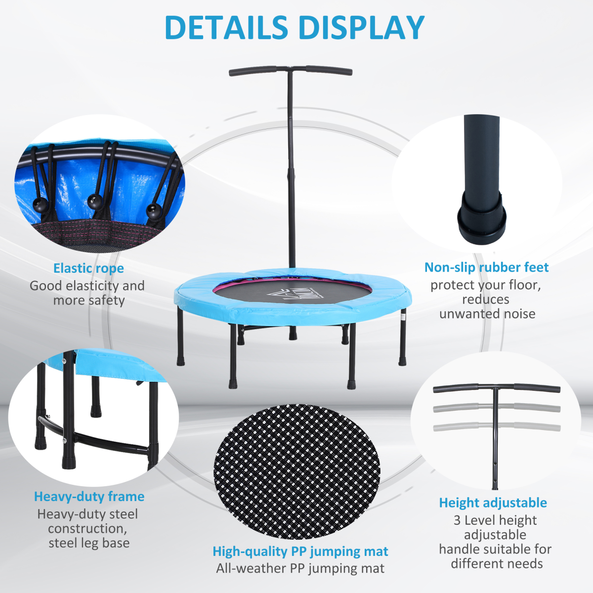 HOMCOM 40" Mini Trampoline with Adjustable Handle – Fitness Rebounder for Kids & Adults, Indoor & Outdoor