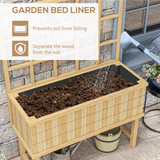 Outsunny Fir Wood Raised Garden Bed Planter with Trellis, Drainage Holes & Liner – Climbing Plants, Natural