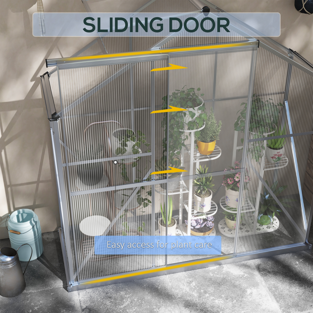 Outsunny 6 x 2.5ft Polycarbonate Greenhouse with Aluminium Frame & Sliding Door – Adjustable Vent, Silver