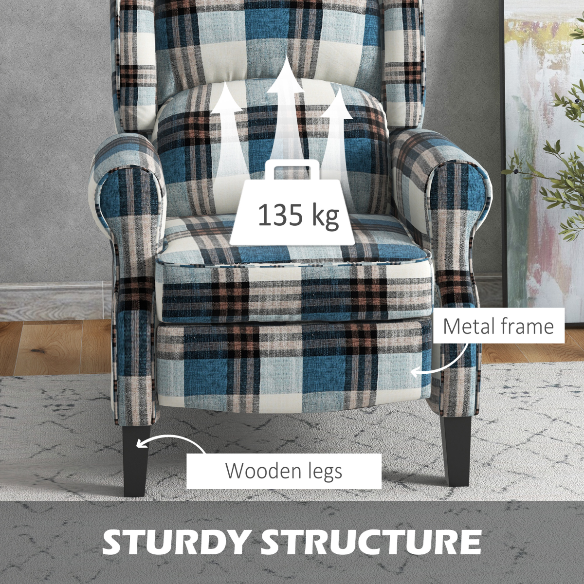 HOMCOM Wingback Recliner Chair with Footrest & Padded Armrests – Living Room Reading Armchair, Blue