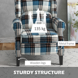 HOMCOM Wingback Recliner Chair with Footrest & Padded Armrests – Living Room Reading Armchair, Blue