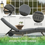 Outsunny Rattan Sun Lounger with 5-Level Reclining Back & Wheels – Outdoor Garden Recliner, Dark Grey