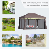 Outsunny Aluminium Frame Garden Gazebo with Side Curtains & Mesh Nets – Shade and Insect Protection, Coffee