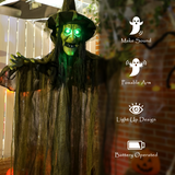 Outsunny Voice Activated Halloween Animatronic Hanging Witch – 170 cm Life-Size Decoration, Green