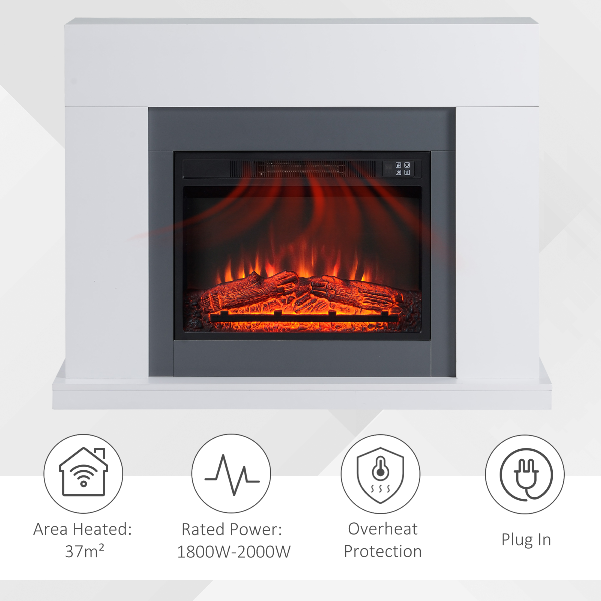 HOMCOM Freestanding Electric Fireplace Heater with LED Flame, Remote and Timer – Living Room Fireplace Suite