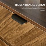 Set of 2 Herringbone Bedside Tables with 2 Drawers Each & Metal Legs – Bedroom Storage, Walnut Brown