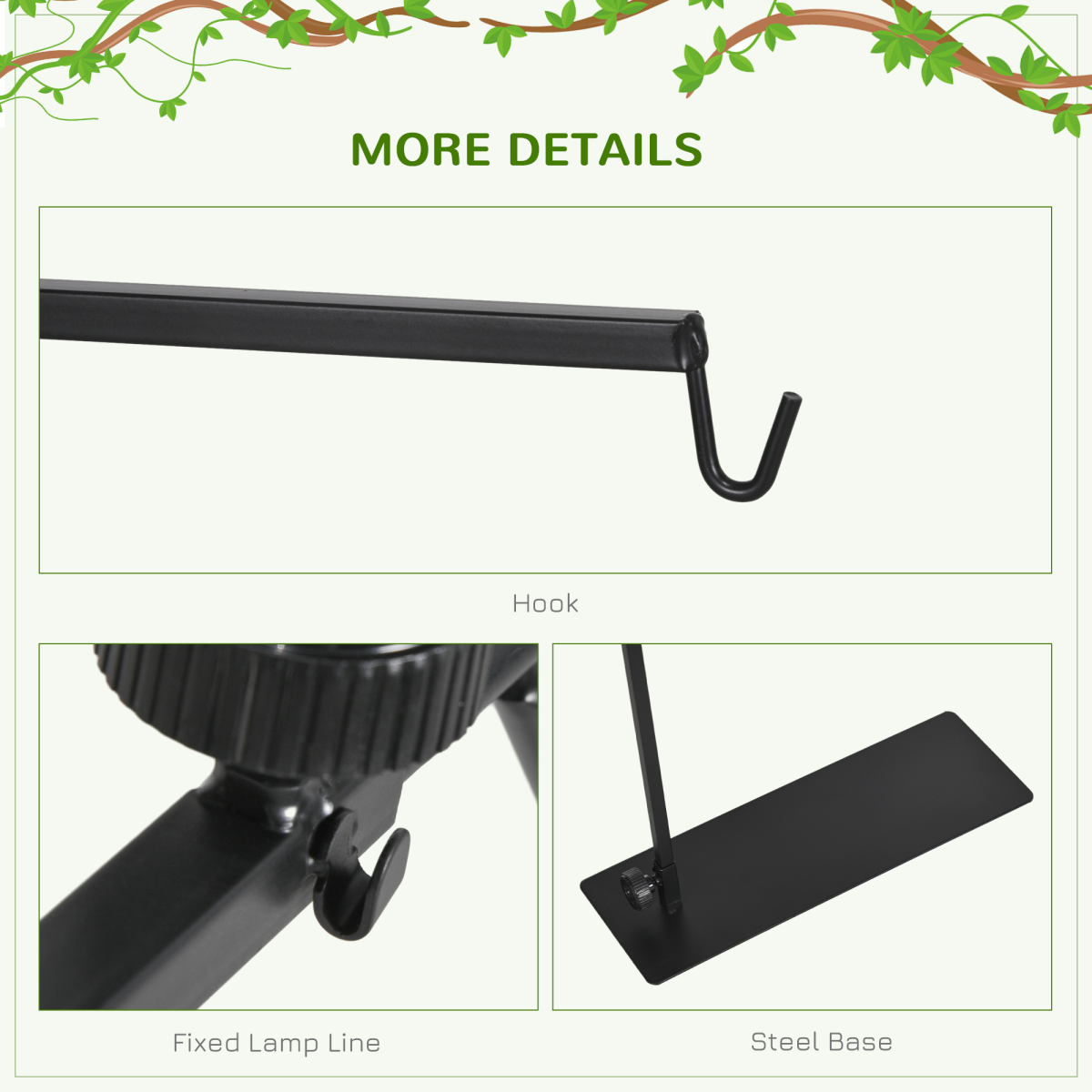 PawHut Reptile Lamp Stand with 86-129cm Adjustable Height, Steel Base & Hook – Heat Lamp Holder, Black