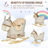 HOMCOM Kids Ride-On Rocking Donkey with Sound Button, Handlebars, Seat Belt and Plush Body – Ages 18-36 Months