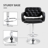 HOMCOM Adjustable Height Swivel Bar Stool with High Back, Arms and Footrest – Tufted PU Leather Kitchen Counter Chair