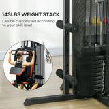 Outsunny Multi Gym Workout Station with 65kg Weight Stack, Sit Up Bench, Push Up Stand & Dip Station – Home Gym, Black