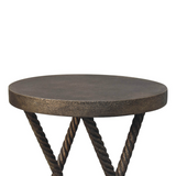 Artisan Furniture Metallic Rope Side Table – Solid Mango Wood, Rope-Design Legs for Living Room