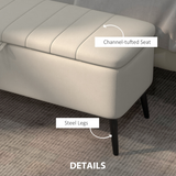 HOMCOM Linen Fabric Storage Ottoman Bench with Slim Steel Legs – Footstool & Seat with Under-Seat Storage, Cream White
