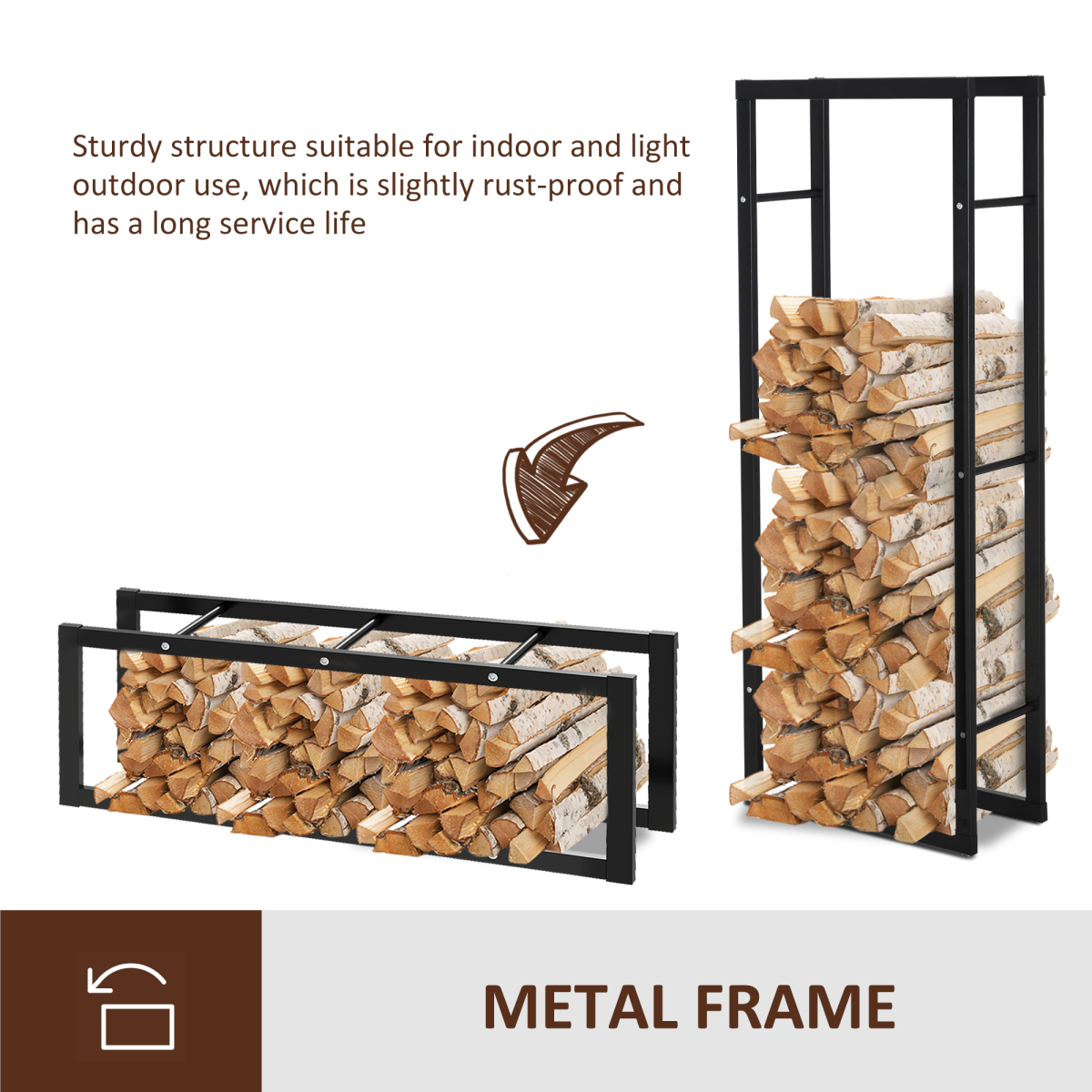 SPORTNOW 150cm Metal Firewood Log Holder Rack with Elevated Design, Balanced Base and Side Rails – Black