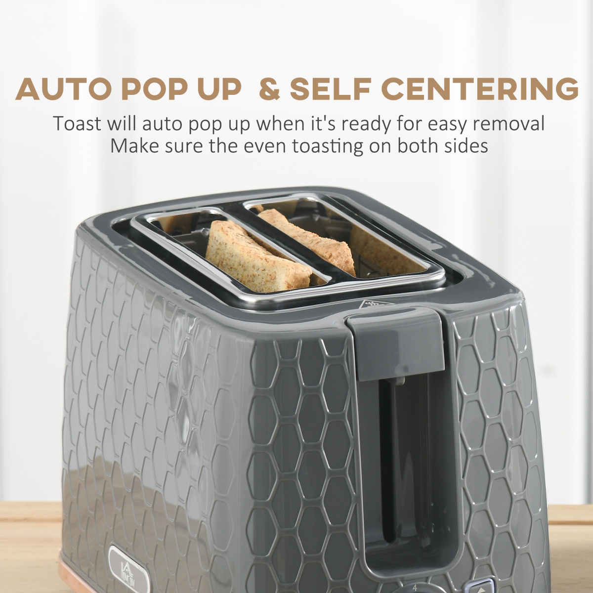 HOMCOM 1.7L Fast Boil Kettle and 2-Slice Toaster Set with 7 Browning Levels – Honeycomb Design, Grey