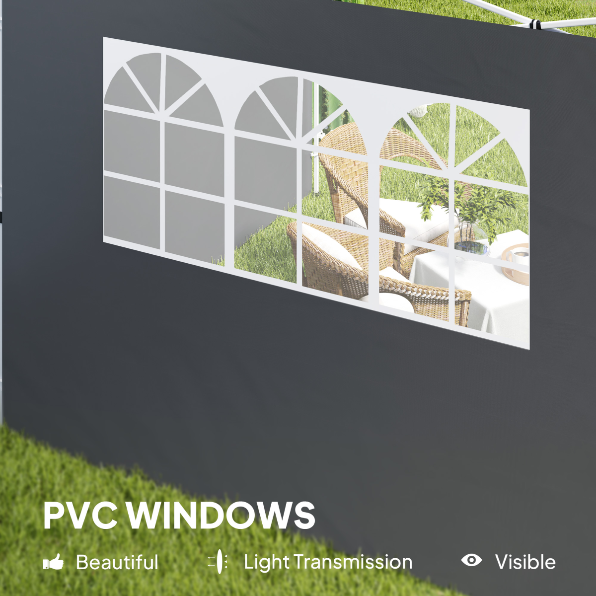 Outsunny Gazebo Replacement Side Wall Panels with Windows, 2-Piece Set, 3m x 2m – PE-Coated Oxford, Grey