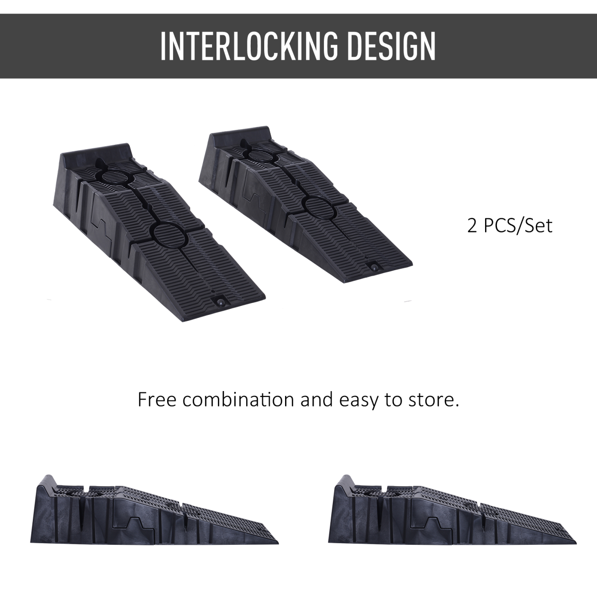 Durhand Heavy Duty 2.5 Ton Plastic Car Ramps – Anti-Skid Interlocking Lifting Ramps for Garage Use