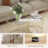 HOMCOM Coffee Table Set of 2 with Tempered Glass Tops – Nesting Tables with Geometric Metal Frame, Gold Tone