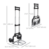 Folding Aluminium Hand Truck with 154lb Capacity – Adjustable Height Cargo Cart for Moving and Storage, Silver